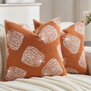 FUTEI Set of‎ 2 Pumpkin Throw Pillow Covers 20x20 New